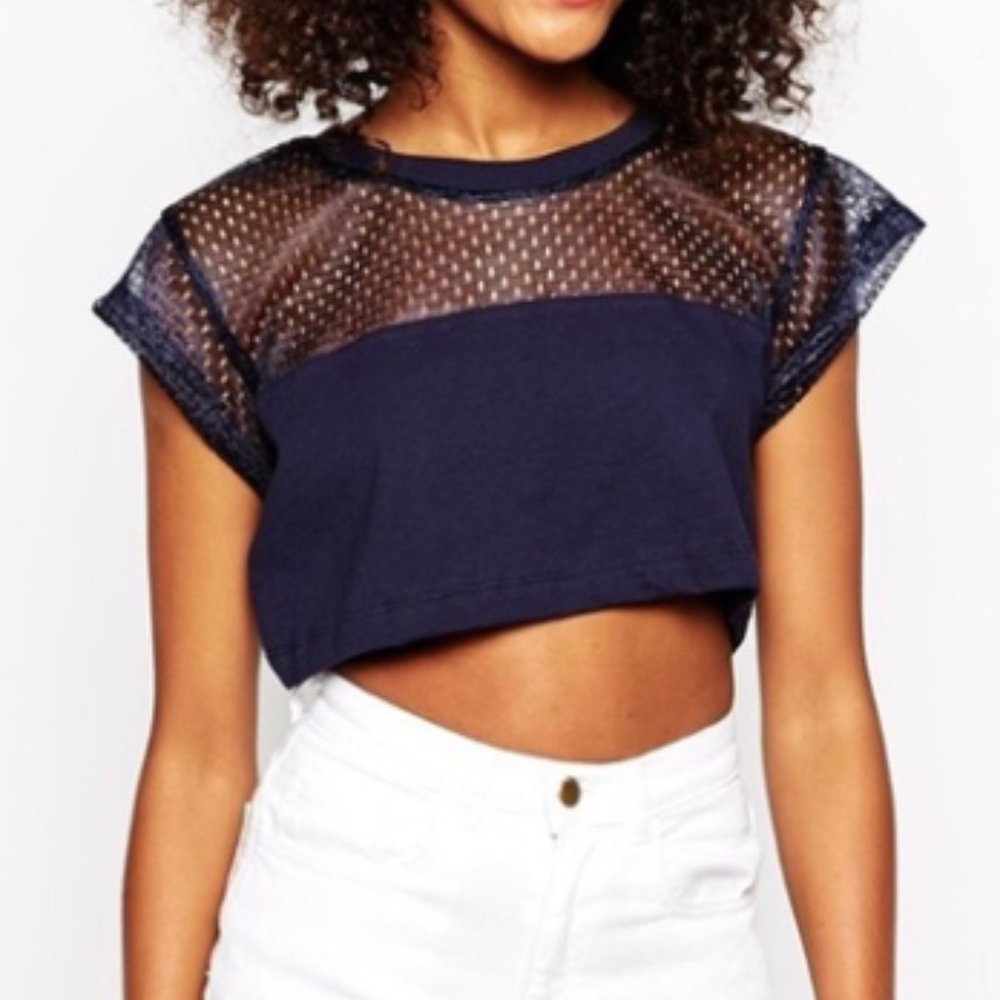 american apparel waffle mesh crop top blue